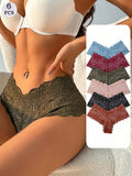 SHEIN 6 PCS Women's Sexy Lace Panties Mid Waist Seamless Briefs Tummy Control &Butt Lifter Stretch Underwear Stripe Lingerie