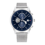 Tommy Hilfiger Weston Silver Mesh Bracelet Blue Dial Chronograph Quartz Watch for Men - 1710504