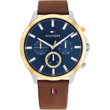 Tommy Hilfiger Ryder Brown Leather Strap Blue Dial Chronograph Quartz Watch for Men - 1710496