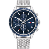 Tommy Hilfiger Miles Silver Mesh Bracelet Blue Dial Chronograph Quartz Watch for Men - 1792018