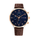 Tommy Hilfiger Leonard Brown Leather Strap Blue Dial Chronograph Quartz Watch for Men - 1791987