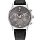 Tommy Hilfiger Sullivan Black Leather Strap Grey Dial Chronograph Quartz Watch for Men - 1791883