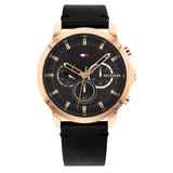 Tommy Hilfiger Jameson Black Leather Strap Black Dial Chronograph Quartz Watch for Men - 1791798