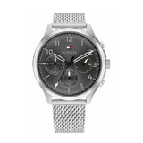 Tommy Hilfiger Asher Silver Mesh Bracelet Grey Dial Chronograph Quartz Watch for Men - 1791851