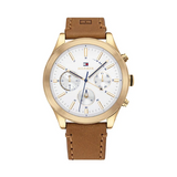 Tommy Hilfiger Ashton Brown Leather Strap Silver Dial Chronograph Quartz Watch for Men - 1791742