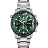 HUGO BOSS Globetrotter Silver Stainless Steel Green Dial Chronograph Quartz Watch for Men - 1513930