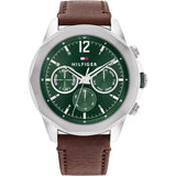 Tommy Hilfiger Lars Brown Leather Strap Green Dial Chronograph Quartz Watch for Men - 1792064