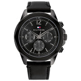 Tommy Hilfiger Lars Black Leather Strap Black Dial Chronograph Quartz Watch for Men - 1792062
