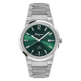 Ferragamo F-80 Classic Silver Stainless Steel Green Dial Quartz Watch For Men - Sfdt01220