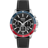 Hugo Boss Troper Black Leather Strap Black Dial Chronograph Quartz Watch for Men - 1514099
