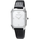 Emporio Armani Gioia Black Leather Strap Mother Of Pearl Dial Quartz Watch for Women - AR11148