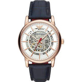 Emporio Armani Meccanico Blue Leather Strap Skeleton Dial Automatic Watch for Men - AR60009
