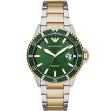Emporio Armani Diver Two-tone Stainless Steel Green Dial Quartz Watch for Men - AR80063
