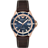 Emporio Armani Diver Brown Leather Strap Blue Dial Quartz Watch for Men - AR11556