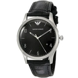 Emporio Armani Classic Black Leather Strap Black Dial Quartz Watch for Men - AR1865