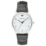 Emporio Armani Classic Black Leather Strap Silver Dial Quartz Watch for Men - AR1880