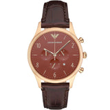 Emporio Armani Classic Brown Leather Strap Red Dial Chronograph Quartz Watch for Men - AR1890