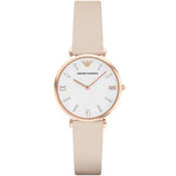 Emporio Armani Retro Cream Leather Strap White Dial Quartz Watch for Women - AR1927