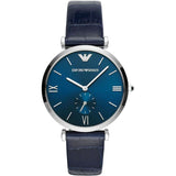 Emporio Armani Gianni T-Bar Blue Leather Strap Blue Dial Quartz Watch for Men - AR11300