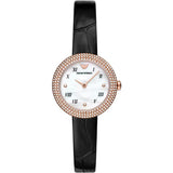 Emporio Armani Black Leather Strap Mother Of Pearl Dial Quartz Watch for Women - AR11356