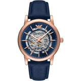 Emporio Armani Meccanico Blue Leather Strap Blue Dial Automatic Watch for Men - AR60050