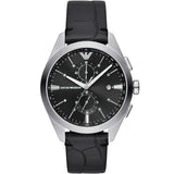 Emporio Armani Claudio Black Leather Strap Black Dial Chronograph Quartz Watch for Men - AR11542