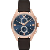 Emporio Armani Claudio Black Leather Strap Blue Dial Chronograph Quartz Watch for Men - AR11554