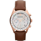 Emporio Armani Sportivo Brown Leather Strap Silver Dial Chronograph Quartz Watch for Men - AR5996