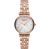 Emporio Armani Gianni T-Bar Rose Gold Stainless Steel Mother Of Pearl Dial Quartz Watch for Women - AR11385