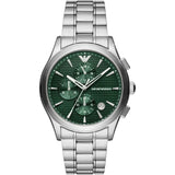 Emporio Armani Paolo Silver Stainless Steel Green Dial Chronograph Quartz Watch for Men - AR11529