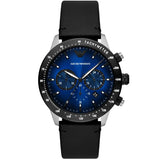 Emporio Armani Mario Black Leather Strap Blue Dial Chronograph Quartz Watch for Men - AR11522