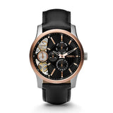 Fossil Twist Black Leather Strap Black Dial Quartz Watch for Men - ME1099