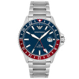 Emporio Armani GMT Silver Stainless Steel Blue Dial Quartz Watch for Men - AR11590