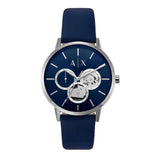 Armani Exchange Blue Leather Strap Blue Dial Quartz Watch for Men - AX2746
