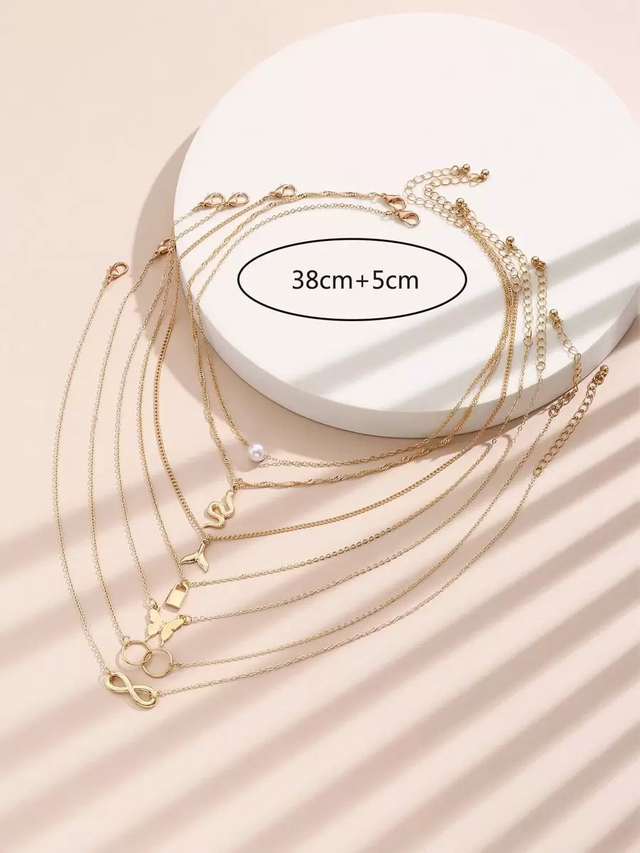  | SHEIN 7pcs Butterfly & Snake Charm Necklace, Stainless Steel Jewelry |  | Shein | OneHub