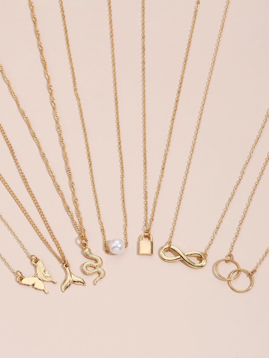  | SHEIN 7pcs Butterfly & Snake Charm Necklace, Stainless Steel Jewelry |  | Shein | OneHub