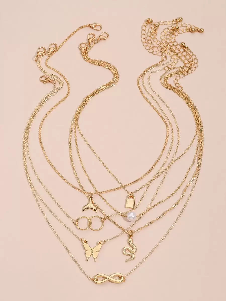  | SHEIN 7pcs Butterfly & Snake Charm Necklace, Stainless Steel Jewelry |  | Shein | OneHub