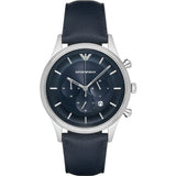 EMPORIO ARMANI Blue Dial Blue Leather Strap Chronograph Watch For Men - AR11018
