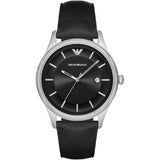 EMPORIO ARMANI Black Dial Black Leather Strap Watch For Men - AR11020
