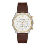 EMPORIO ARMANI Sport Brown Leather Strap White Dial Chronograph Quartz Watch for Men - AR11033