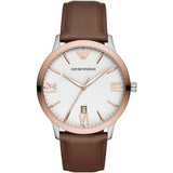 EMPORIO ARMANI Giovanni Brown Leather White Dial Quartz Watch for Men- EMPORIO ARMANI AR 11211
