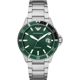EMPORIO ARMANI Diver Silver Stainless Steel Green Dial Quartz Watch for Men- EMPORIO ARMANI AR 11338