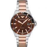 EMPORIO ARMANI Diver Two-Tone Stainless Steel Brown Dial Quartz Watch for Men- EMPORIO ARMANI AR 11340