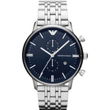 EMPORIO ARMANI Gianni T-Bar Silver Stainless Steel Dark Blue Dial Chronograph Quartz Watch for Men - AR1648