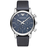 EMPORIO ARMANI Blue Dial Blue Leather Strap Chronograph Watch For Men - AR1736
