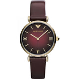 EMPORIO ARMANI Purple Dial Purple Leather Strap Watch For Women - AR1757