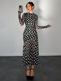 SHEIN Aloruh Autumn/Winter New Polka Dot Print Long Dress