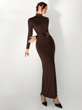  | SHEIN Aloruh Autumn/Winter New Slim Fit Warm Stand Collar Long Sleeve Cinched Waist Extra-Long Versatile Knit Dress | Dress | Shein | OneHub
