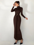 | SHEIN Aloruh Autumn/Winter New Slim Fit Warm Stand Collar Long Sleeve Cinched Waist Extra-Long Versatile Knit Dress | Dress | Shein | OneHub
