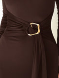  | SHEIN Aloruh Autumn/Winter New Slim Fit Warm Stand Collar Long Sleeve Cinched Waist Extra-Long Versatile Knit Dress | Dress | Shein | OneHub